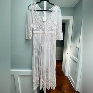 Free People Blush Lace Embroidered overlay maxi dress XS NWT